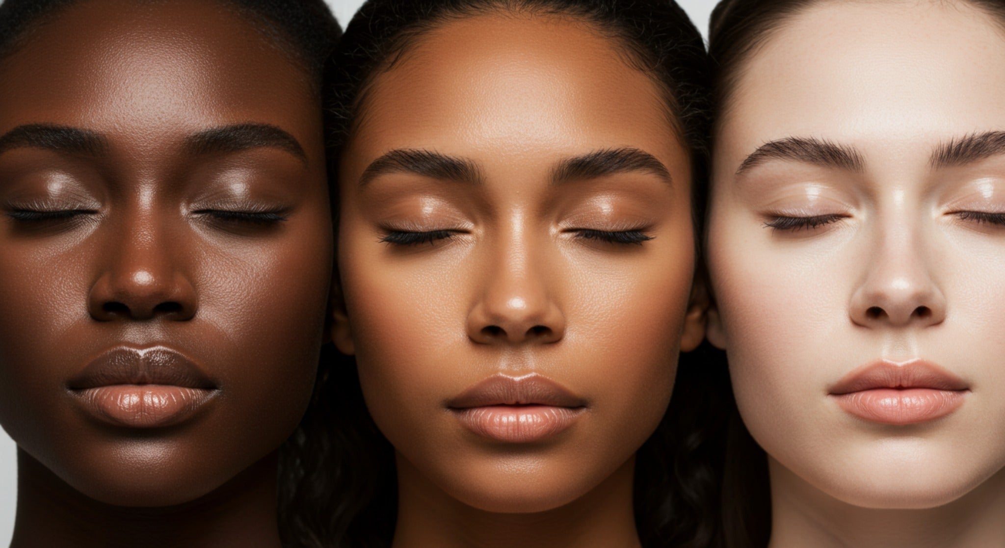 Three faces representing a range of skin tones